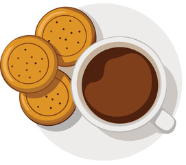 This collection of images depicts illustrations of tea and biscuits