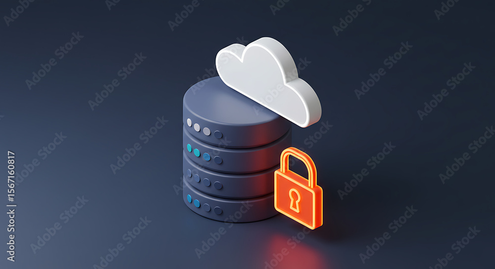 Poster secure cloud storage: a 3d rendering showcases the essence of digital security. a cloud hovers above