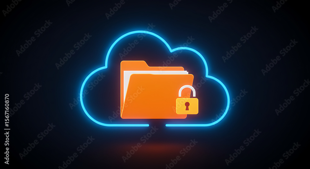 Poster cloud storage security: cloud storage with a secure folder and a closed padlock icon. a graphic illu