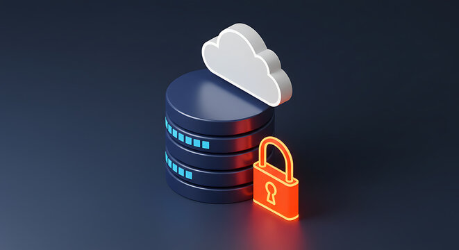 Secure Cloud Data: An artistic illustration showcasing the synergy of data protection within the cloud. The image depicts a symbolic server, a cloud emblem, and a prominent lock.