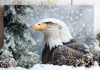 Majestic bald eagle in snowy wilderness close-up photography winter landscape nature's splendor stunning wildlife portrait