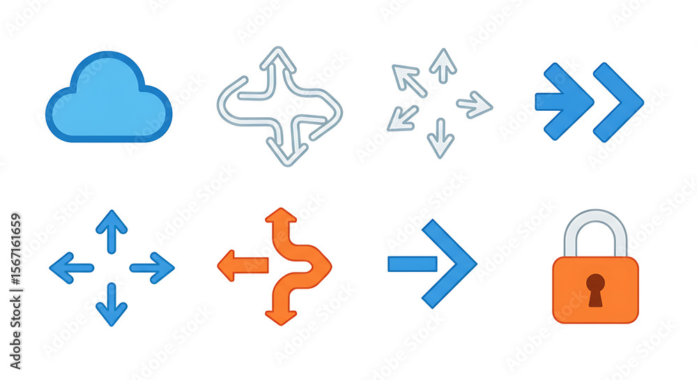Poster digital arrows and cloud: a collection of digital arrows and a cloud symbol, representing diverse co