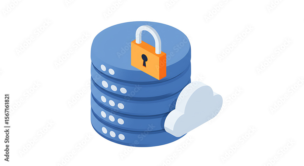 Aufkleber secured data: an illustrative image featuring a locked data storage icon, symbolizing cloud security