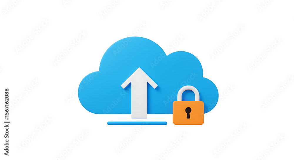Poster secured cloud upload: a digital illustration depicting a secure cloud storage process, emphasizing d
