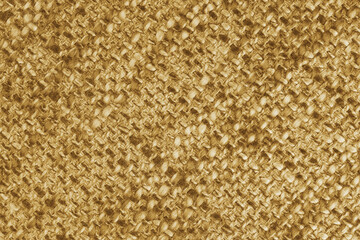 Macro, close up of yellow woven burlap fabric, cloth texture with thick threads and rough textile...