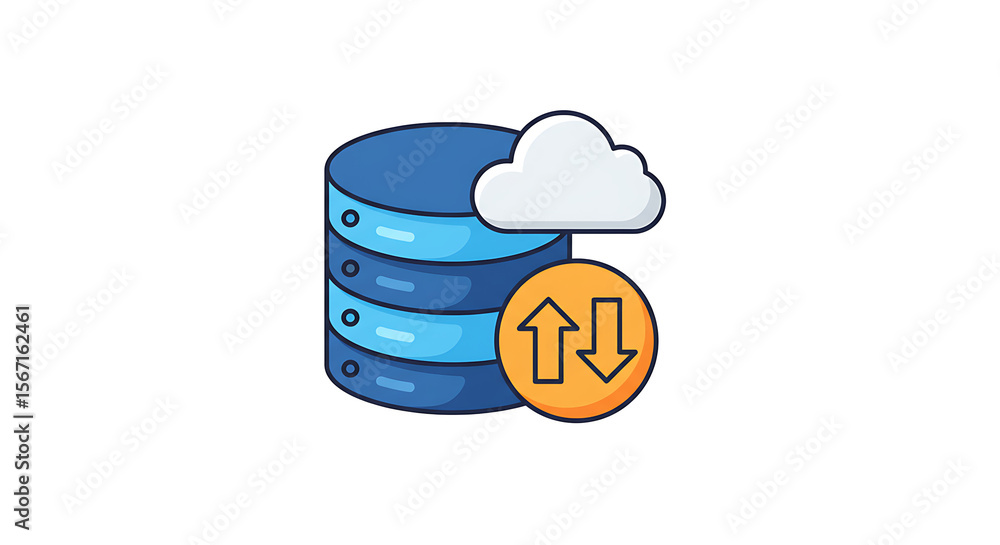 Poster cloud data synchronization: an illustration depicts cloud computing and secure data storage, with an