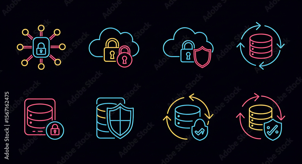 Poster data security and protection concepts: a visually engaging graphic depicting various data security c
