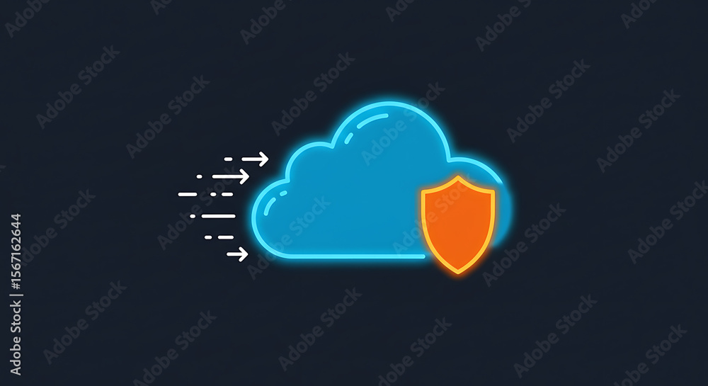Poster cloud security: a digital illustration depicting a cloud with a protective shield, representing secu