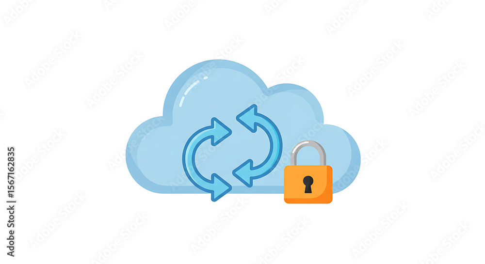 Poster cloud data protection: visual representation of cloud computing security, featuring a digital padloc