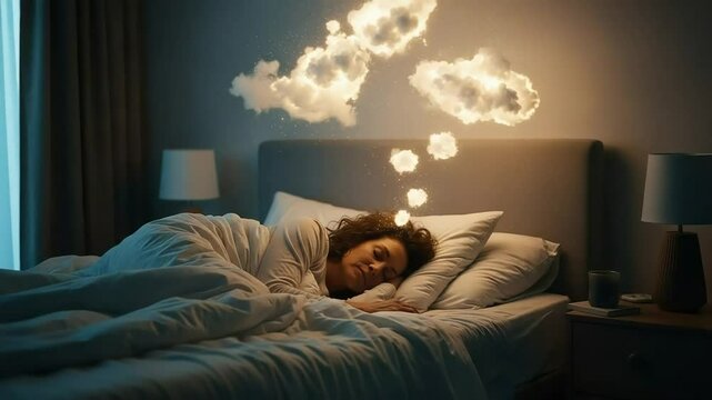 A woman enjoys deep, restorative sleep while her mind conjures beautiful, luminous dreams.