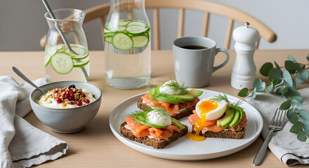 Healthy and Delicious Breakfast Spread on a Wooden Table