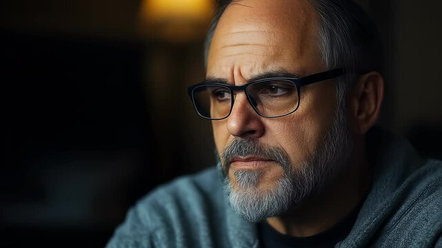 Closeup portrait showing deep contemplation