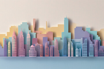 Fototapeta premium Urban Cityscape Illustration - Paper Cut Illustration of a Colorful