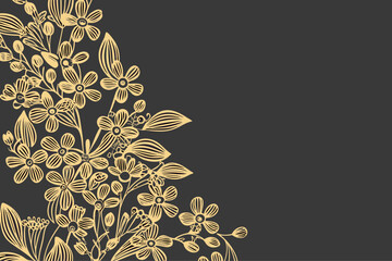 Floral corner design with flowers, leaves, and berries on dark gray