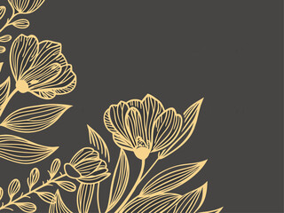 Floral Corner Design with Golden Flowers and Leaves on a Dark Background
