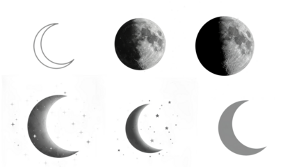 Celestial phases showcasing moon imagery on pristine background, lunar illustration