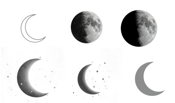 Celestial phases showcasing moon imagery on pristine background, lunar illustration