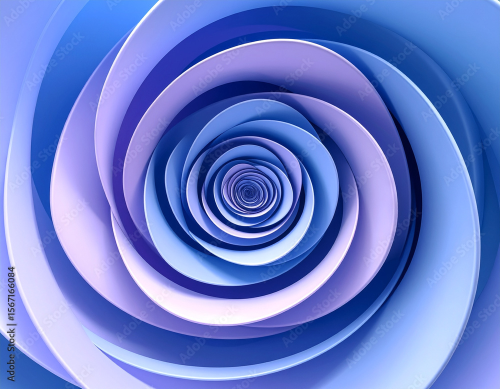 Poster an abstract, mesmerizing spiral composed of numerous concentric layers in varying shades of blue and