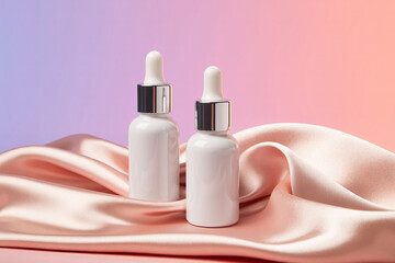 Luxurious Skincare Serum Bottles Elegant Packaging Design,  Premium Quality, and Soft Silk Drape
