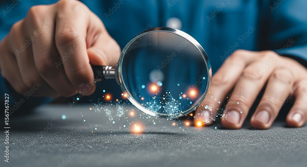Aufkleber magnifying glass examining data analytics network security cyber security analysis research investig