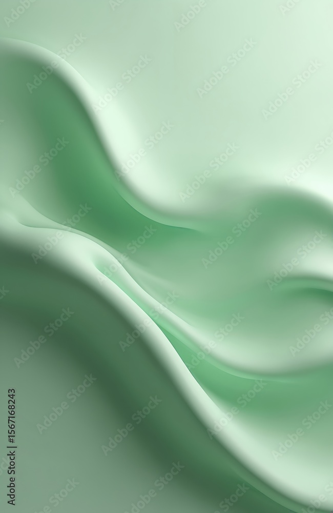 Poster soft green waves create calming atmosphere smooth texture. abstract design represents nature calmnes