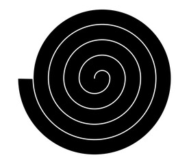 Black and white spiral silhouette icon on plain background. Clipart image isolated on background.