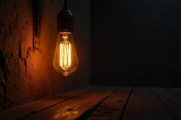 Warm Edison Bulb Glow Illuminates Dark Room, Casting Soft Shadows Perfect for Nostalgia, Comfort, and Romantic Ambiance