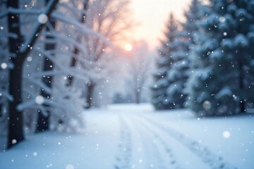 Ethereal Winter Wonderland Softly Falling Snow Blurs a Dreamy Landscape