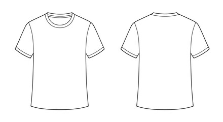 Naklejka premium Vector technical fashion flat sketch T-shirt, front and back mockup views on transparent background, illustration