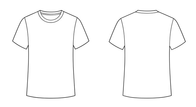 Vector technical fashion flat sketch T-shirt, front and back mockup views on transparent background