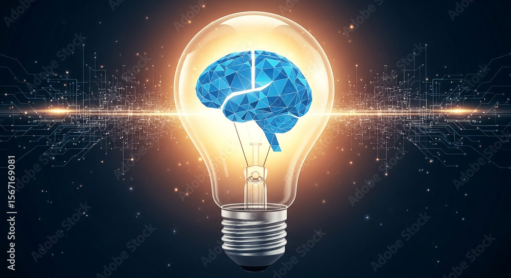Aufkleber brain power and creative thinking concept light bulb with brain idea innovation neural network techn
