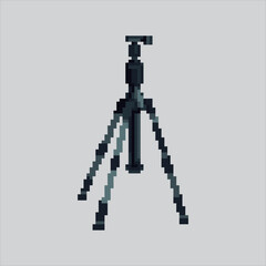 Pixel art illustration Tripod Stand. Pixelated Camera Tripod. Camera Tripod Stand Icon pixelated for the pixel art game and icon for website and video game. old school retro.