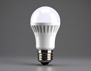 A modern LED light bulb with a sleek design is set against a grey background, highlighting its energy-efficient features.	