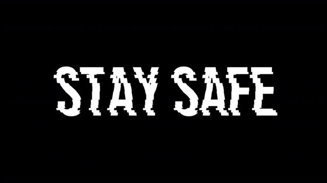 Minimalist kinetic typography of 'Stay Safe' message. White text animates on a transparan screen with a dynamic fading echo trail, creating a clean, modern, and impactful visual statement.