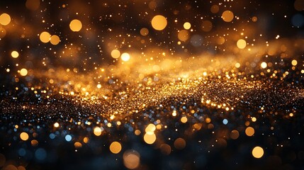 Naklejka premium Golden glitter bokeh effect on dark background