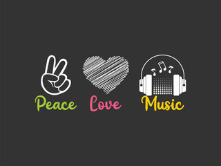 Peace love music retro hippie style t shirt design for music lovers and festival goers