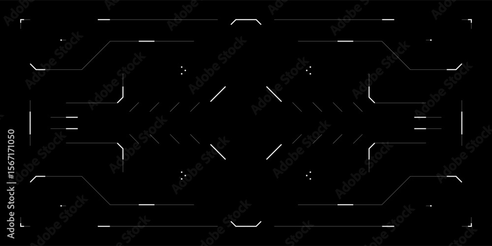 Poster futuristic hud overlay with glitchy cyberpunk ui. reticle drone interface, binary code, digital dist