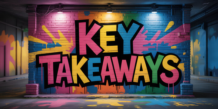 Vibrant graffiti-style "KEY TAKEAWAYS" text mural on colorful urban brick wall
