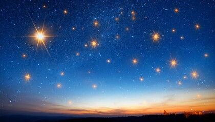 a blue sky with orange and yellow stars