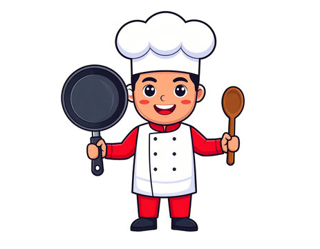 chef with a pan,elinde tava ve kaşık olan şef ,aş&ccedil;ı 