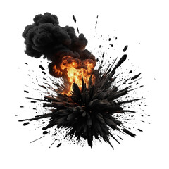 Naklejka premium Fiery explosion with black smoke and transparent background