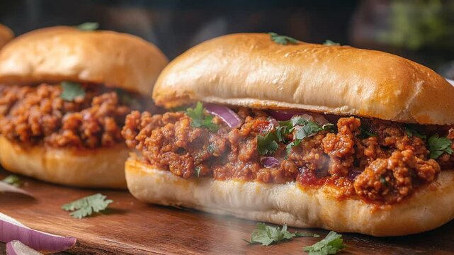 Keema pav or minced meat sandwich with smoke