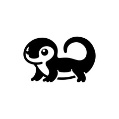 Adorable cartoon lizard, simple black silhouette, playful pose, cute design.