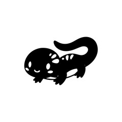 A cute, stylized black silhouette of a salamander, resting peacefully.