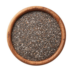 Chia seeds in wooden bowl, shot from above. A healthy and nutritious superfood