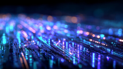 Abstract cyber surface of shimmering blue and violet data points symbolising high speed information flow.
