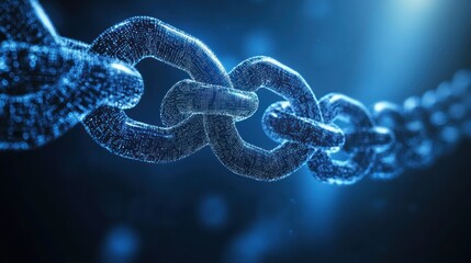 Blockchain Network Concept: Digital Chain Connection with Glowing Blue Links