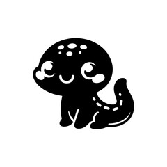 Adorable cartoon gecko, black silhouette, large eyes, cute expression, sitting.