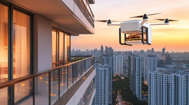 Drone delivers food to an apartment