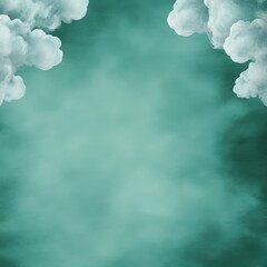 Soft, white clouds frame a teal sky with a textured, painterly effect, creating a calm and dreamy atmosphere.
